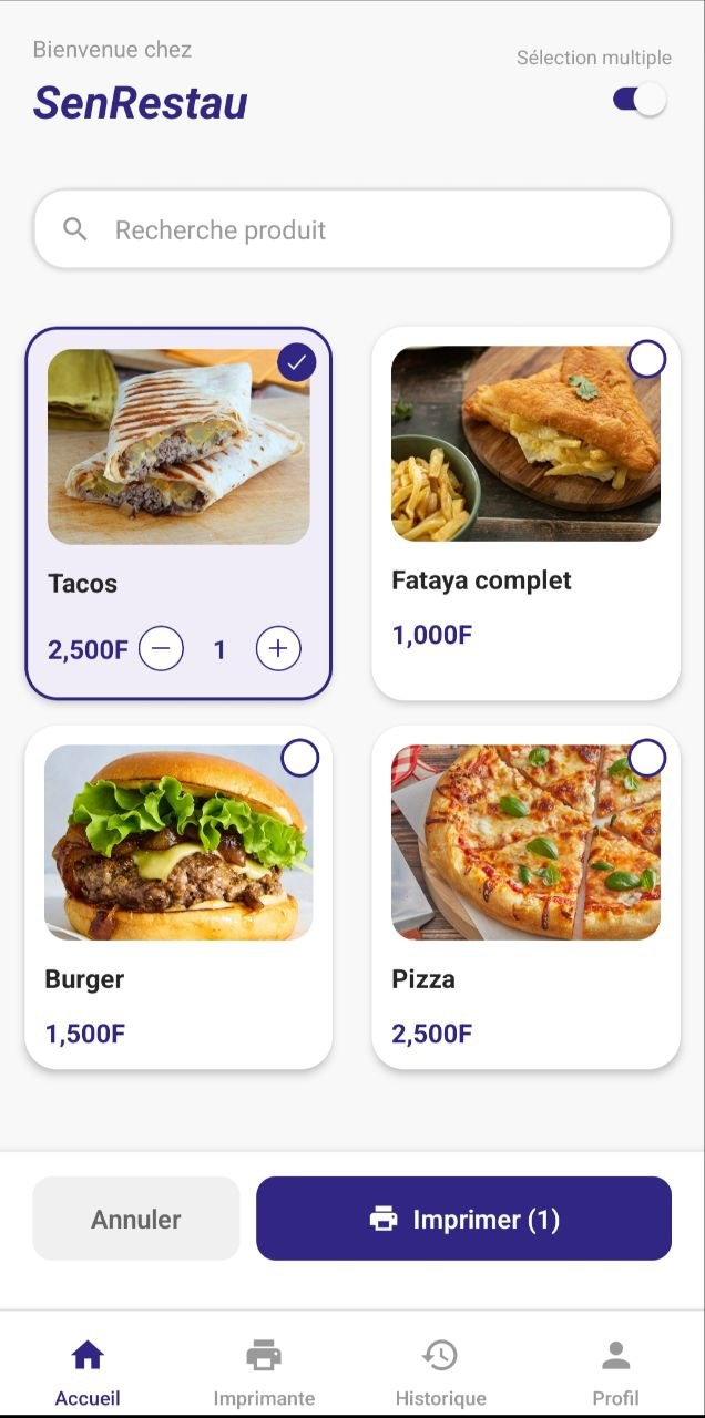 Accueil avec multi-sélection
